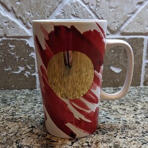 Starbucks Tall Ceramic Mug Coffee Tea Cup White Red Gold Dot Cocoa Abstract
